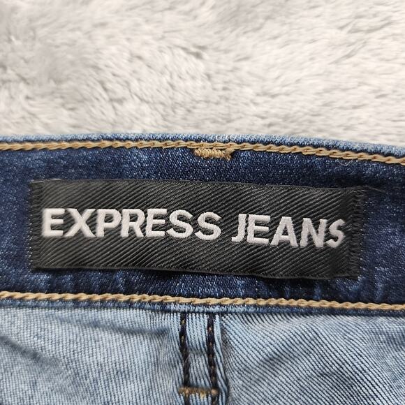 Express Jeans Womens 4 Blue Mid Rise Cropped Skinny Leg Stretch Denim Distressed - Picture 6 of 15